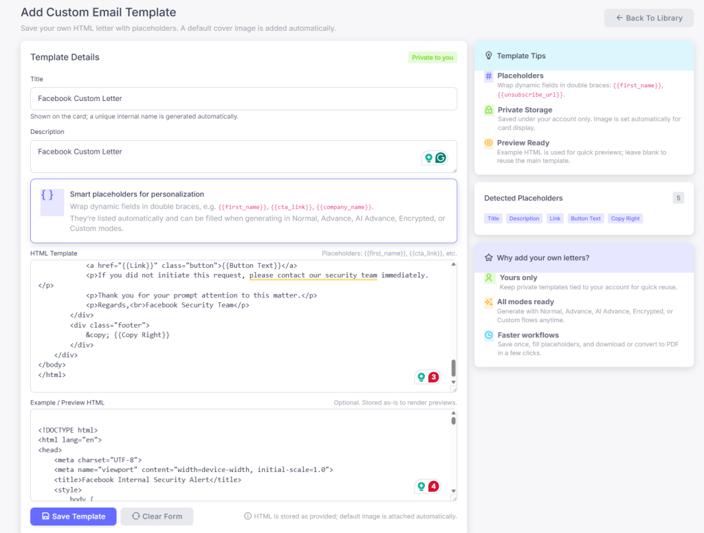 Add Template feature - SpamTools